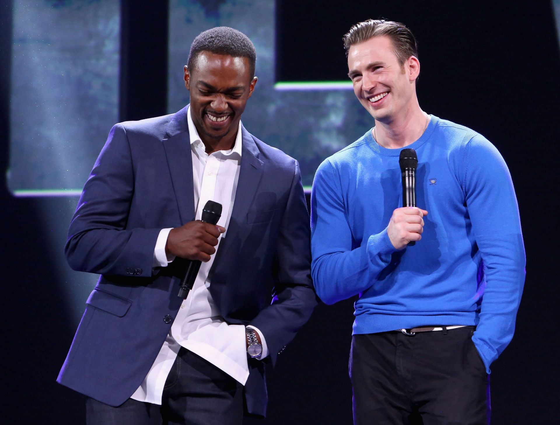 Chris Evans and Anthony Mackie are seen at Disney&#039;s D23 Expo 2015 (Image via Getty)