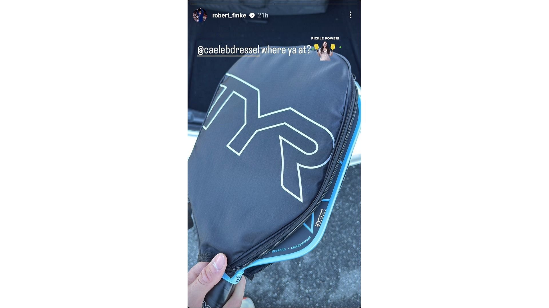 Screenshot of Finke&#039;s Instagram story featuring his pickleball paddles (Image via: Finke&#039;s Instagram)