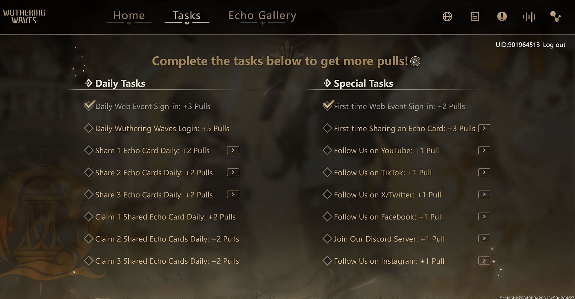 You can complete these daily tasks to earn free pulls (image via Kuro Games)