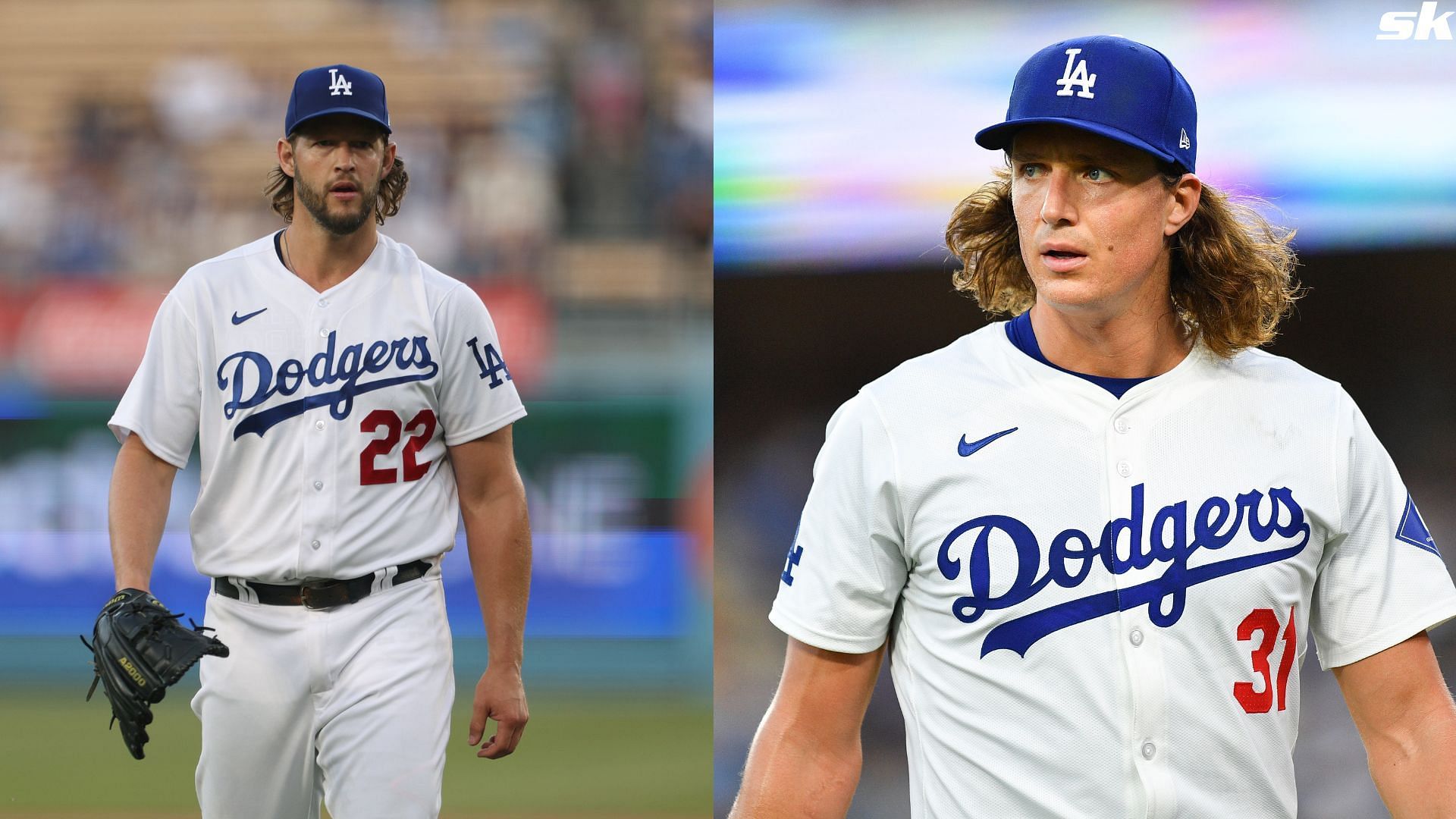 Clayton Kershaw of the Los Angeles Dodgers reacts as he leaves the mound at the end of the first inning against the San Francisco Giants at Dodger Stadium (Source: Getty)