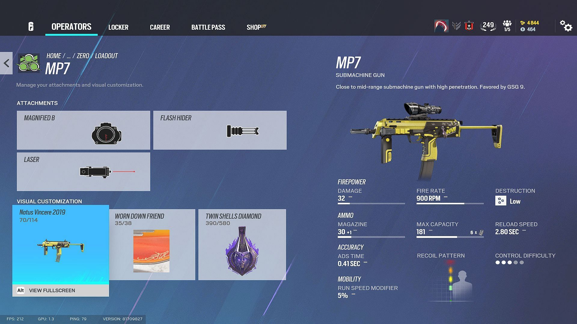 MP7 in a Zero loadout in Rainbow Six Siege (Image via Ubisoft)