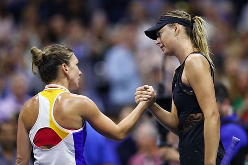 Simona Halep and Maria Sharapova at the US Open 2017. (Photo: Getty)