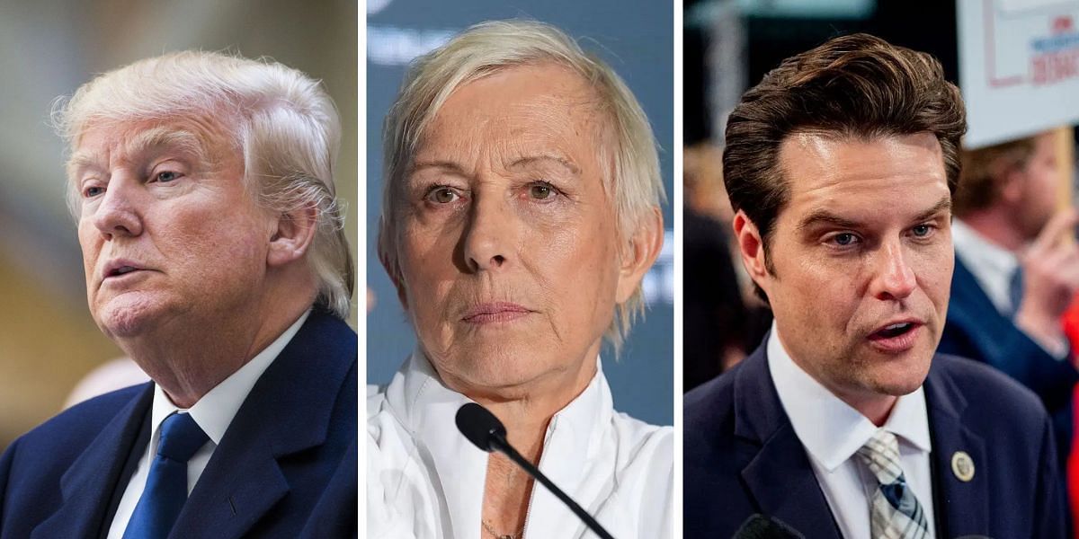 Donald Trump (L), Martina Navratilova (center), Matt Gaetz (R), Sources: Getty