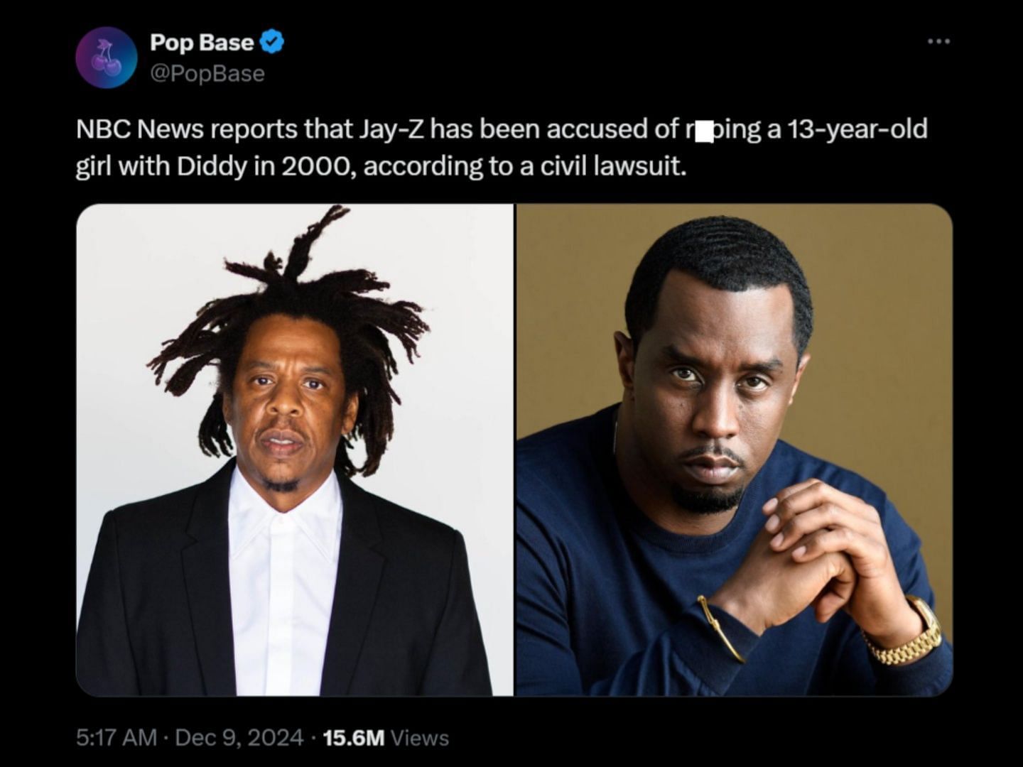 Jay-Z is accused of allegedly r*ping a 13-year-old girl in 2000. (Image via X/Pop Base)