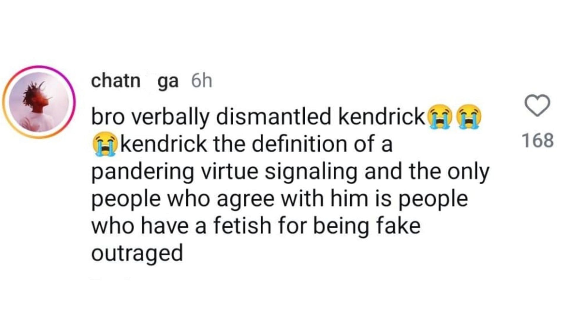 A netizen mocks Kendrick and sides with Schulz. (Image via Instagram)