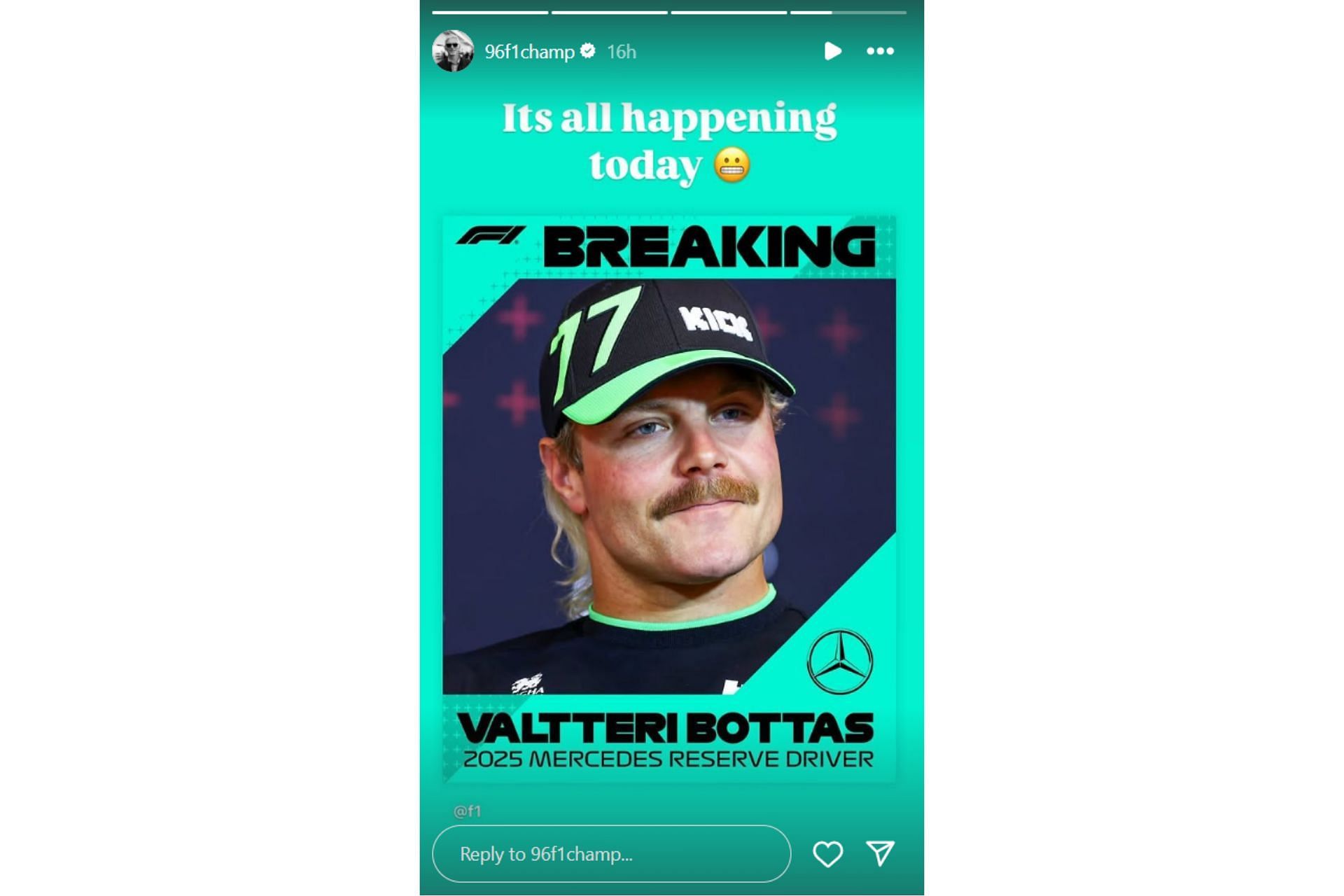 Damon Hill on Valtteri Bottas...Credits-Instagram Story