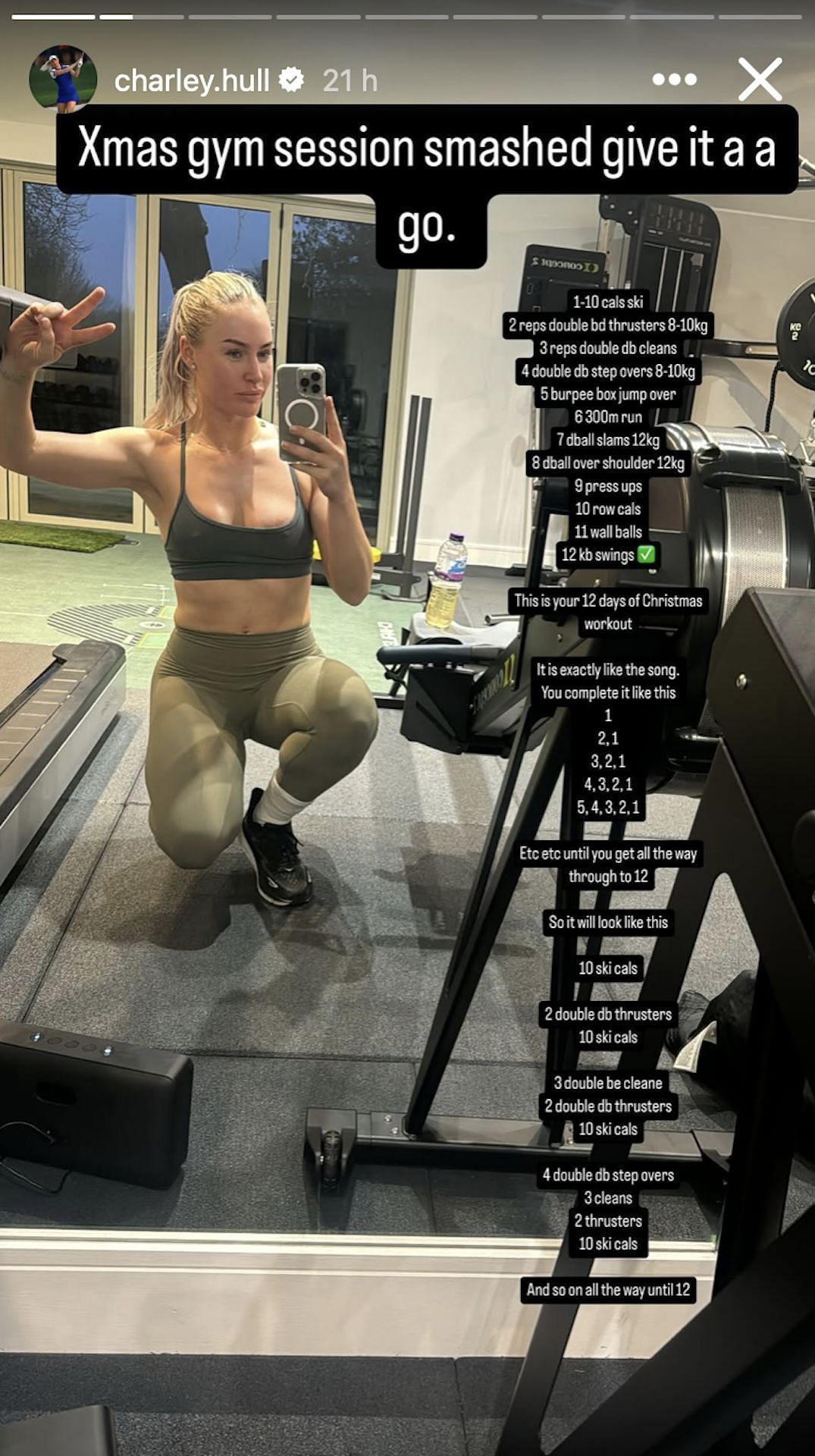 Charley Hull shares her Christmas Day workout (via Instagram @charley.hull)