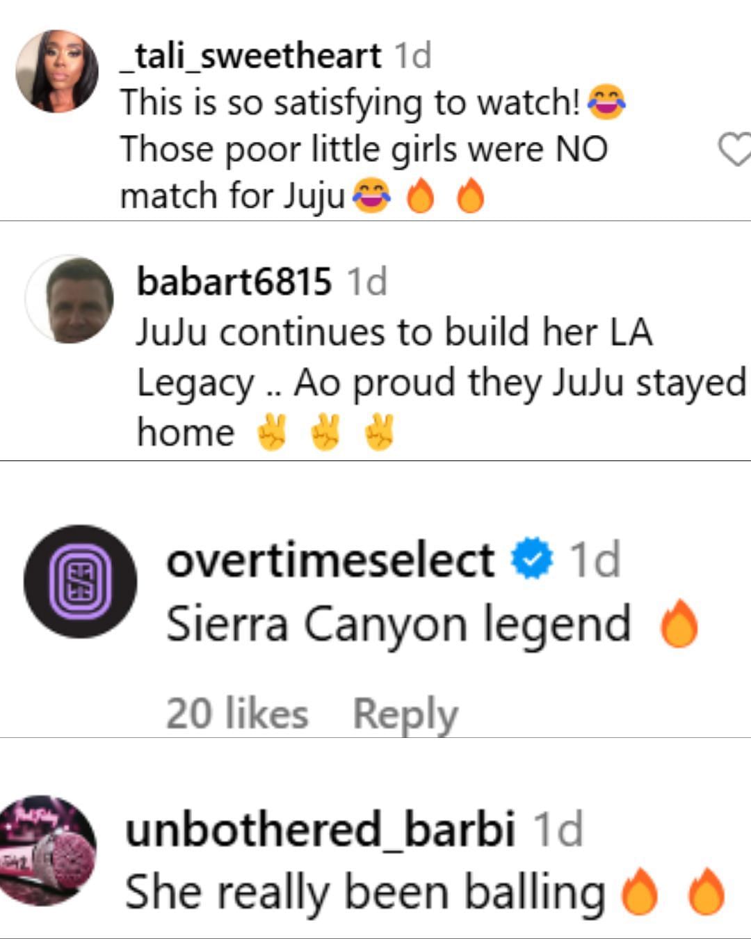 Fans react to JuJu Watkins&#039; high school performance via Instagram/@overtimewbb