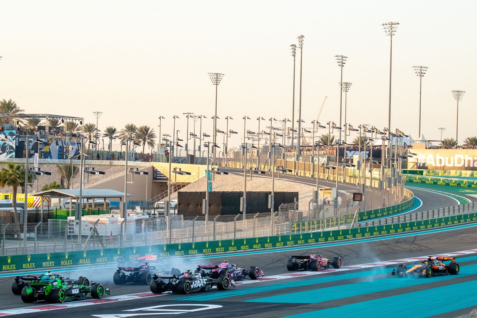 Max Verstappen and Oscar Piastri after contacting at the race start (Getty Images)