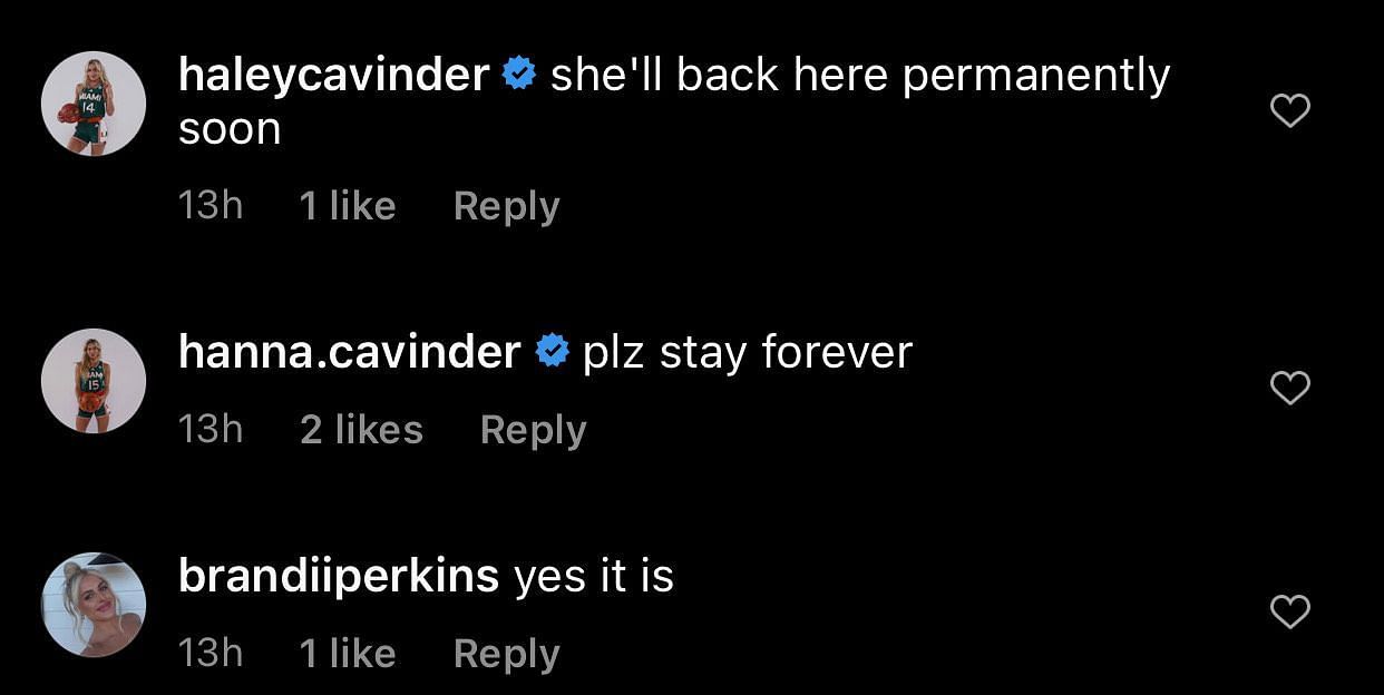 Cavinder sisters comment on Natalie&#039;s IG post. Image via @nataliecavinder