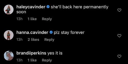 Cavinder sisters comment on Natalie's IG post. Image via @nataliecavinder