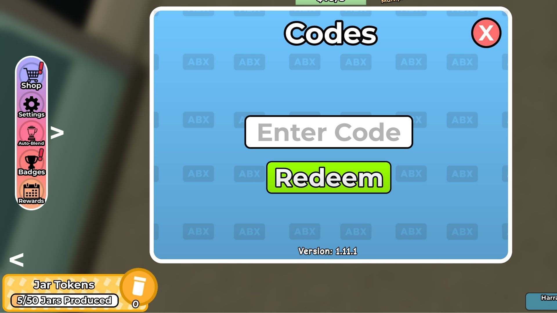 Redeem codes in Smoothie Factory Tycoon (Image via Roblox)