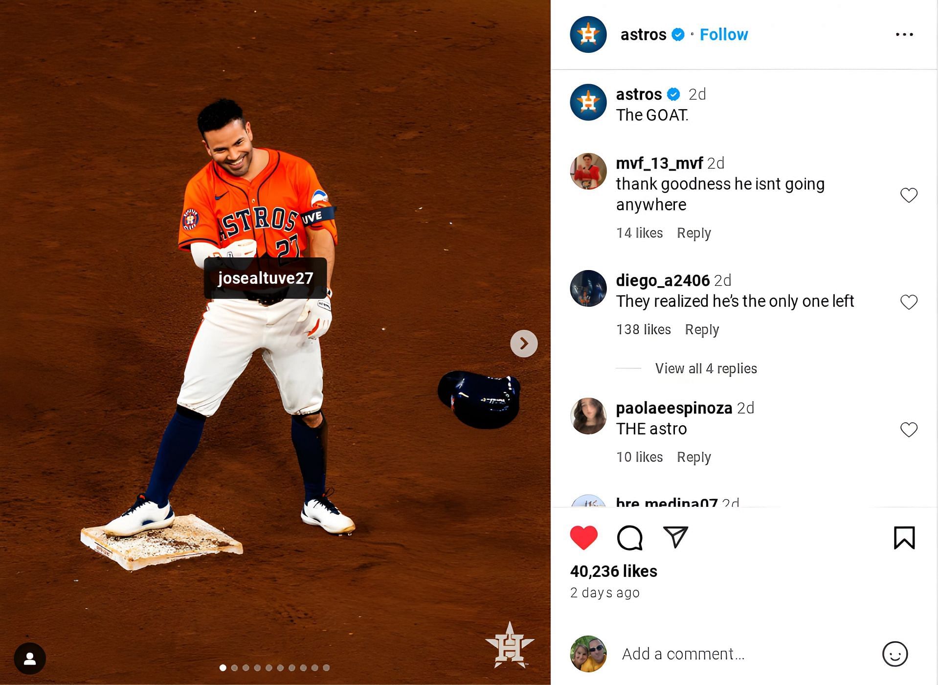 Altuve GOAT Post (image credit: instagram/astros)