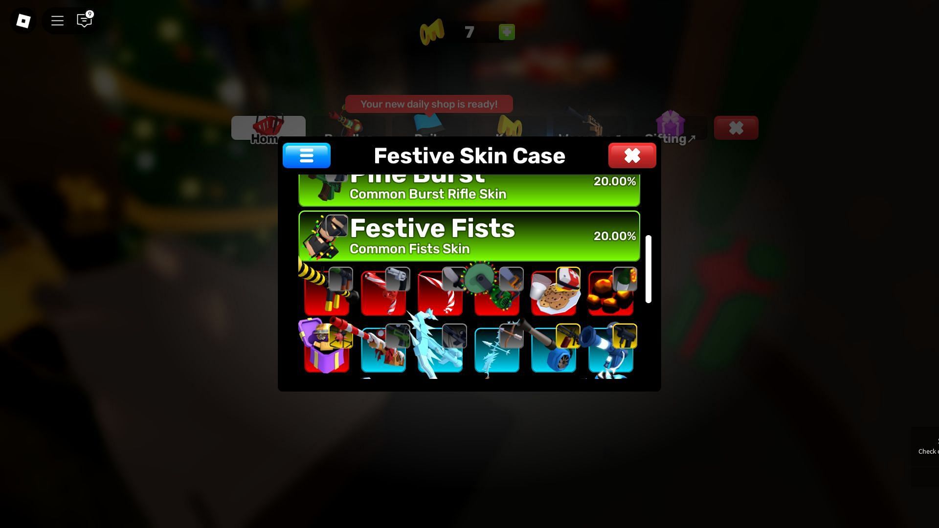 Festive Skin Case contents (Image via Roblox)