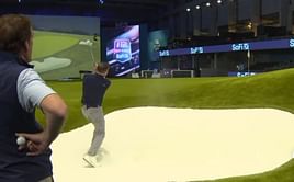WATCH: Canadian TV host dangerously hits a bunker shot into the gallery at the TGL course in Florida