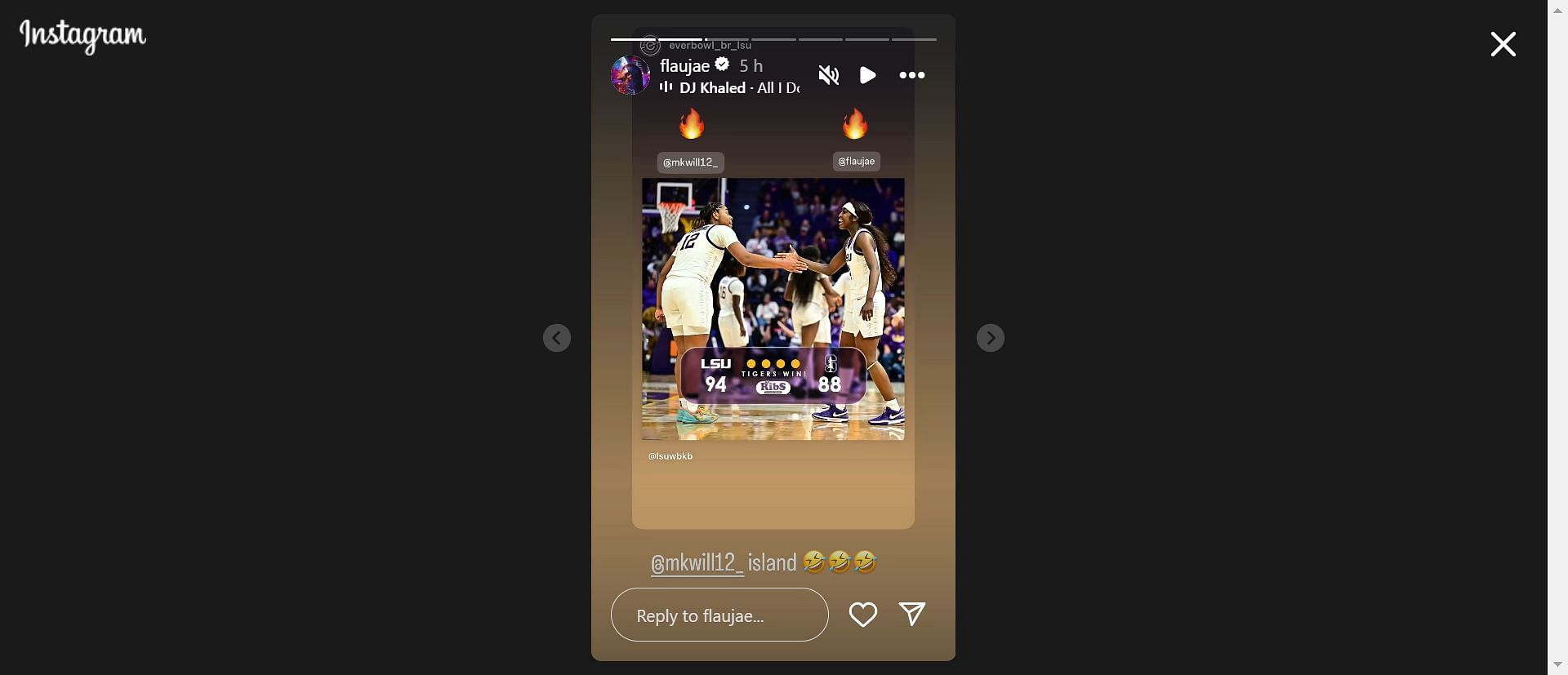 Flau&#039;jae Johnson praised LSU teammate Mikaylah Williams with a single word (image credit: instagram/flaujae)