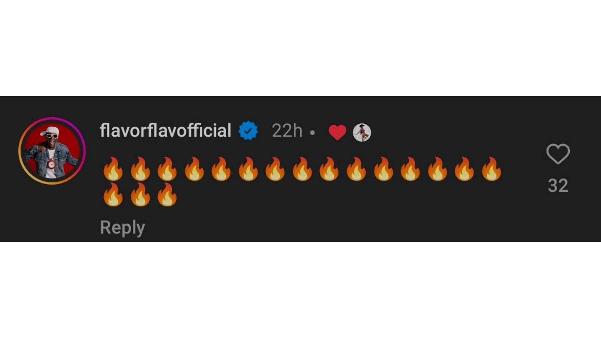 Screenshot of Flavor Flav&#039;s comment on Tara Davis-Woodhall&#039;s post - Source: @_taarra_ on Instagram