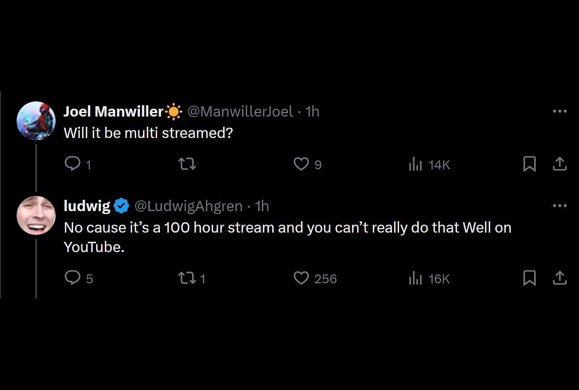 The streamer explains why he is not multi-streaming the League of Legends marathon (Image via @LudwigAhgren/X)