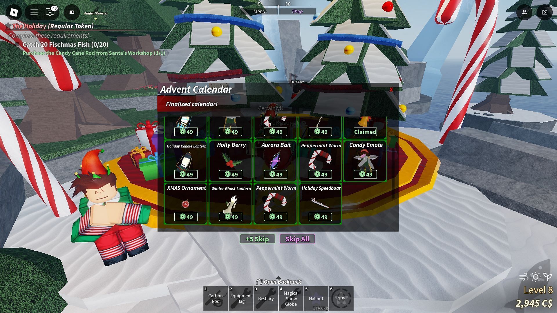 The Holiday-themed Speedboat in the Advent Calendar (Image via Roblox)