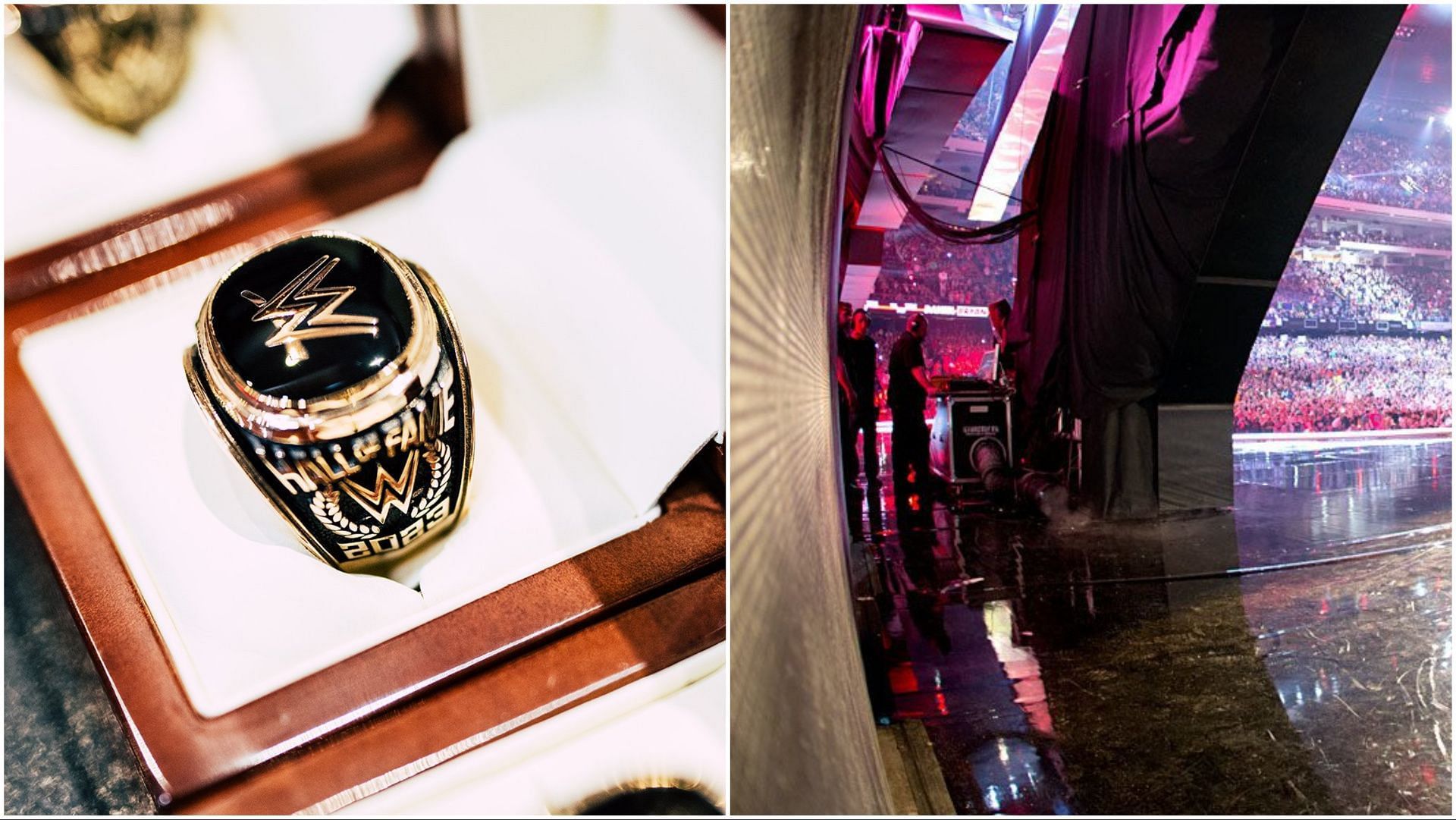 WWE Hall of Fame ring on display, Backstage at RAW