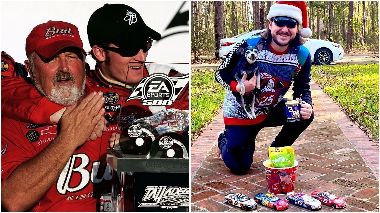 Prominent NASCAR Influencer references legendary Earnhardt teamups in &lsquo;Merry freakin Christmas&rsquo; post (Images from @daletanhardt on X and Getty Images)