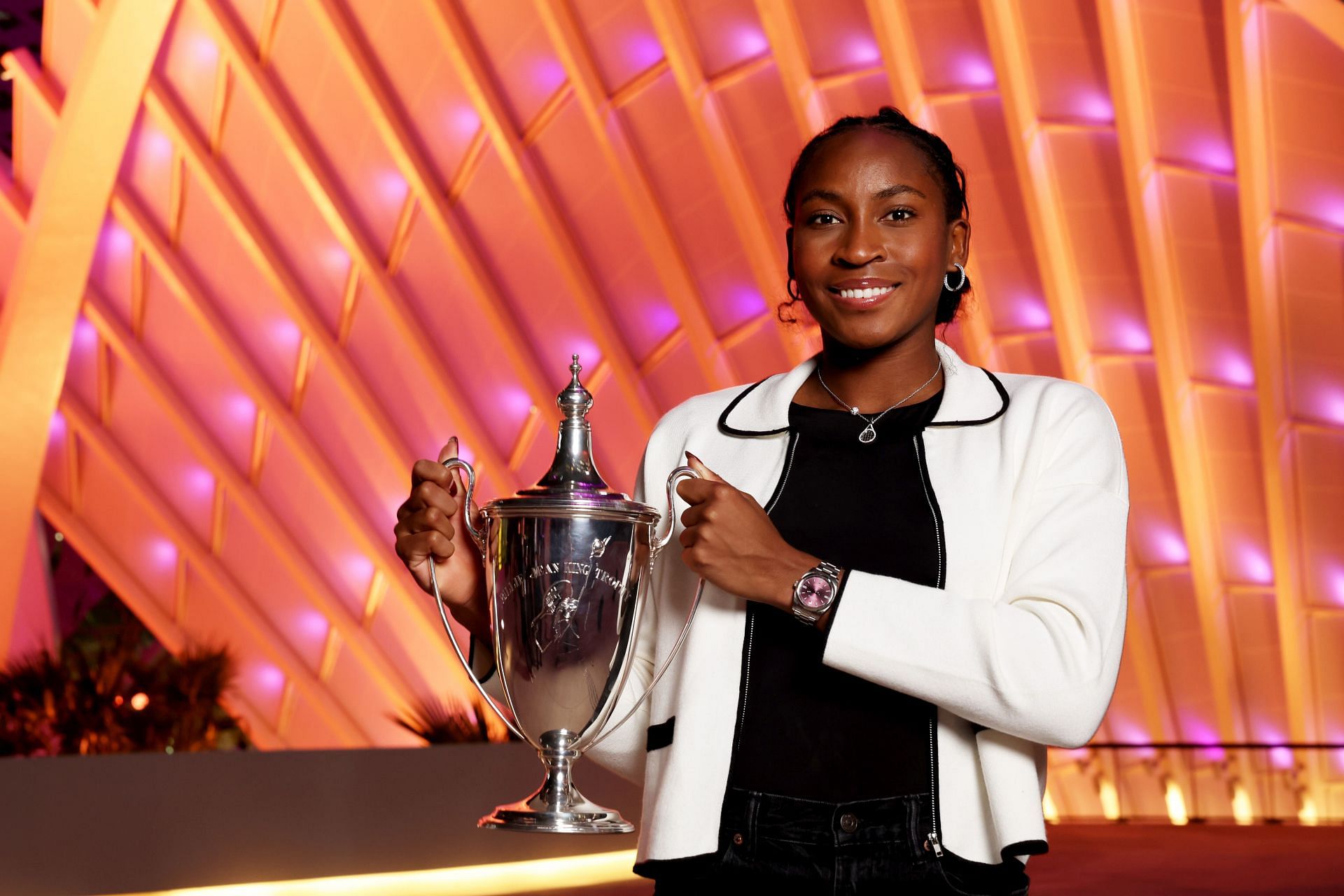 Coco Gauff with the WTA Finals 2024 trophy in Riyadh (Image: Getty)