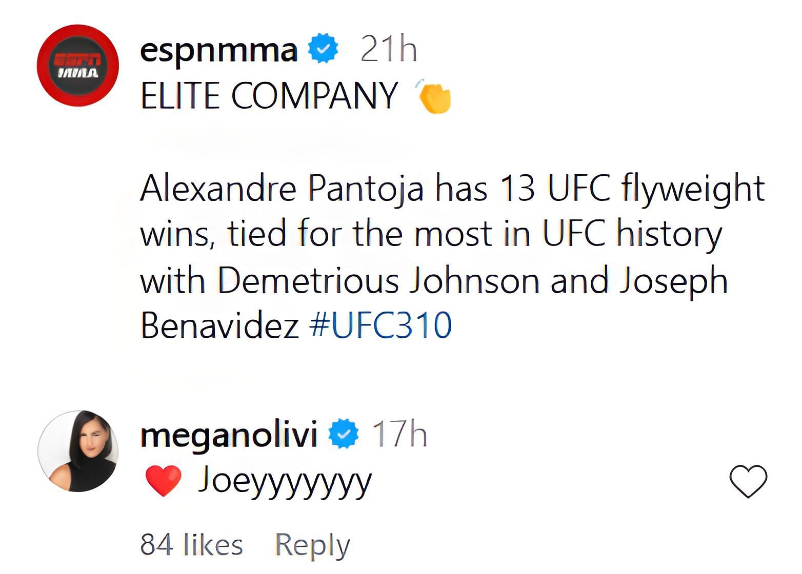 Megan Olivi&#039;s comment [Screenshot courtesy: @espnmma on Instagram]