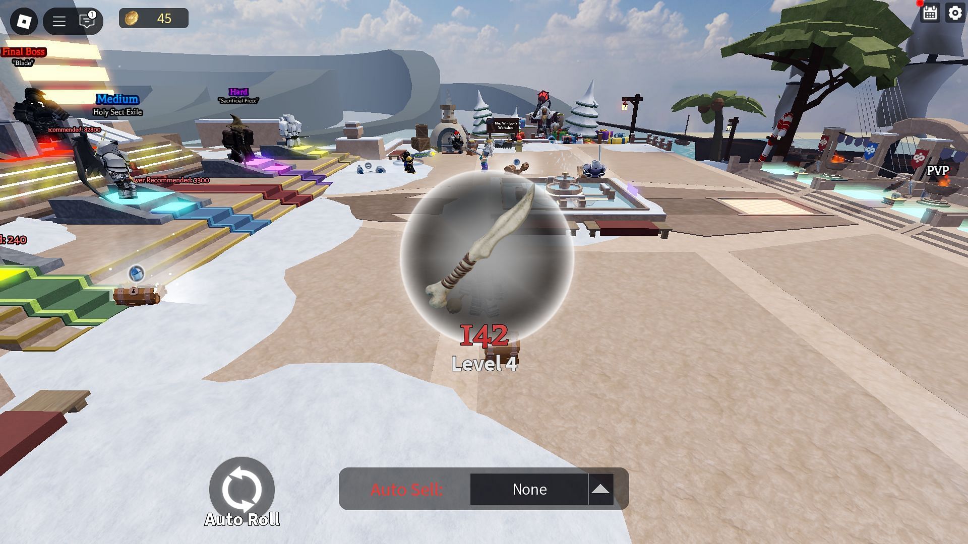 Click on the treasure chest to roll for new loot (Image via Roblox)