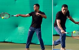 [Watch] "Perfect volley" - MS Dhoni showcases his tennis skills