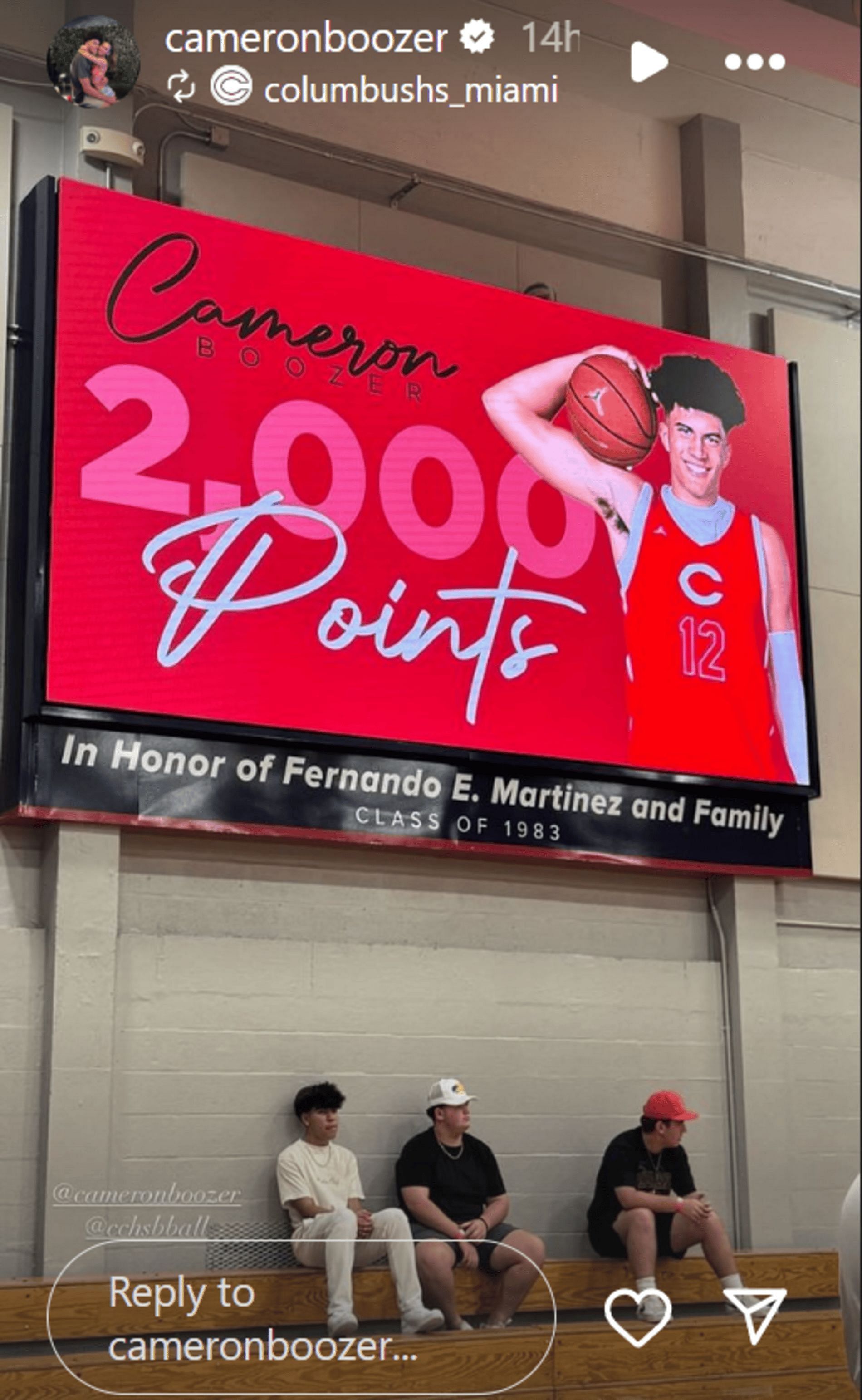 Columbus HS celebrates Cameron Boozer&#039;s career milestone (Source: Instagram/cameronboozer)