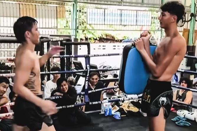 WATCH: Featherweight Muay Thai king Tawanchai shows off his power in training clip with 6-foot-4 phenom Nabil Anane