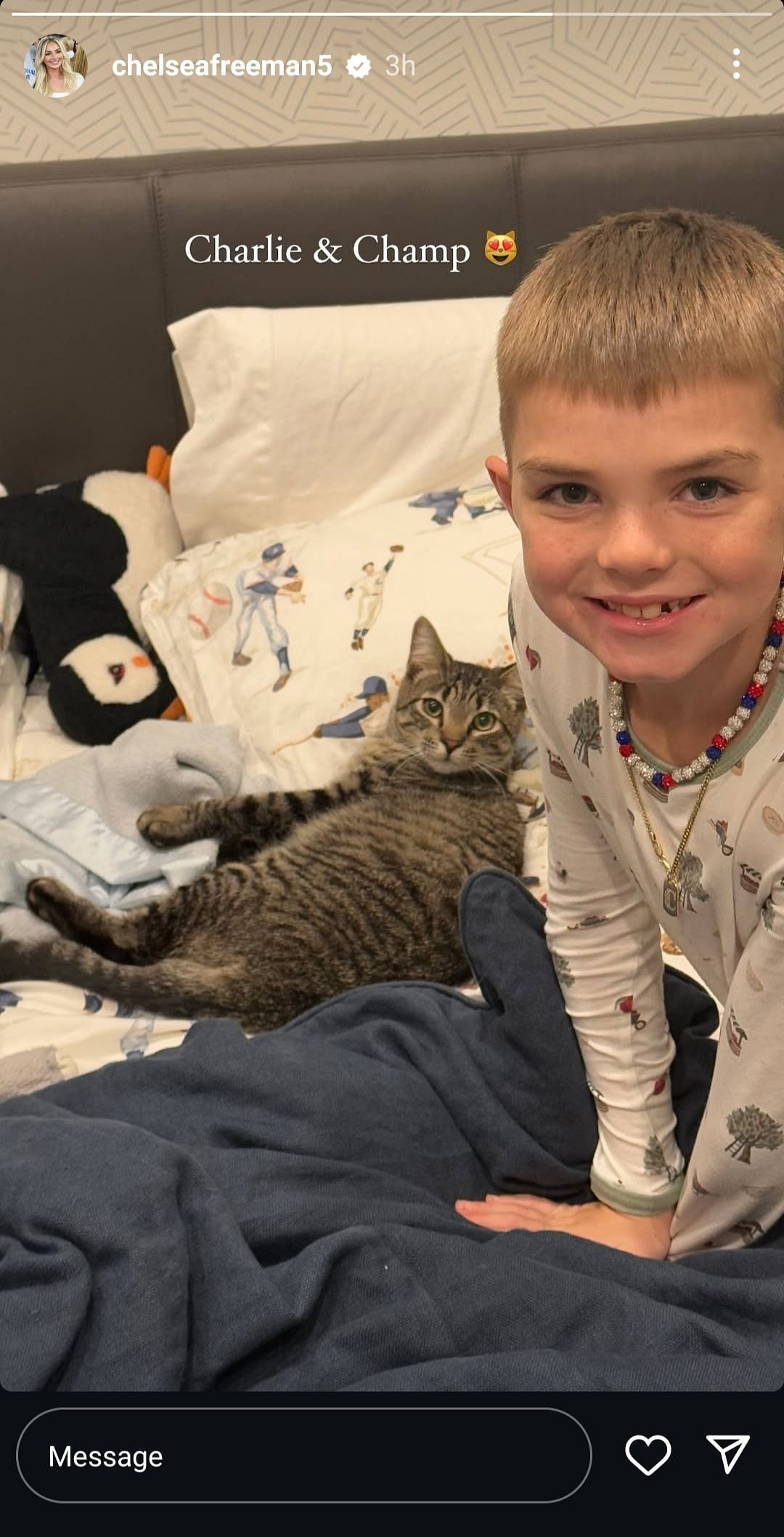 Freddie Freeman&#039;s wife Chelsea posted picture of her son Charlie and housecat Champ. Source - Instagram/@chelseafreeman5