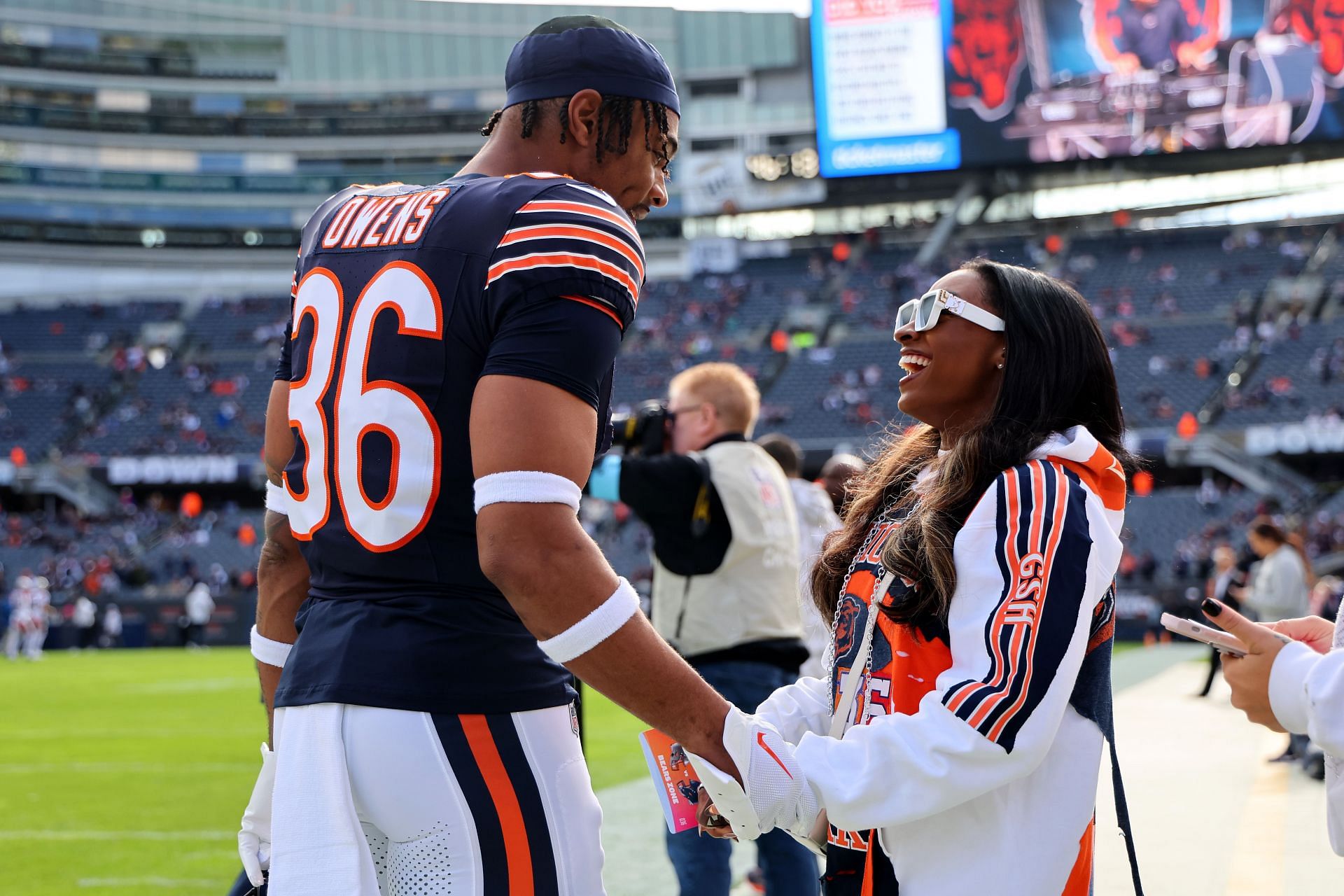 Jonathan Owens and Simone Biles (Photo by Michael Reaves/Getty Images)