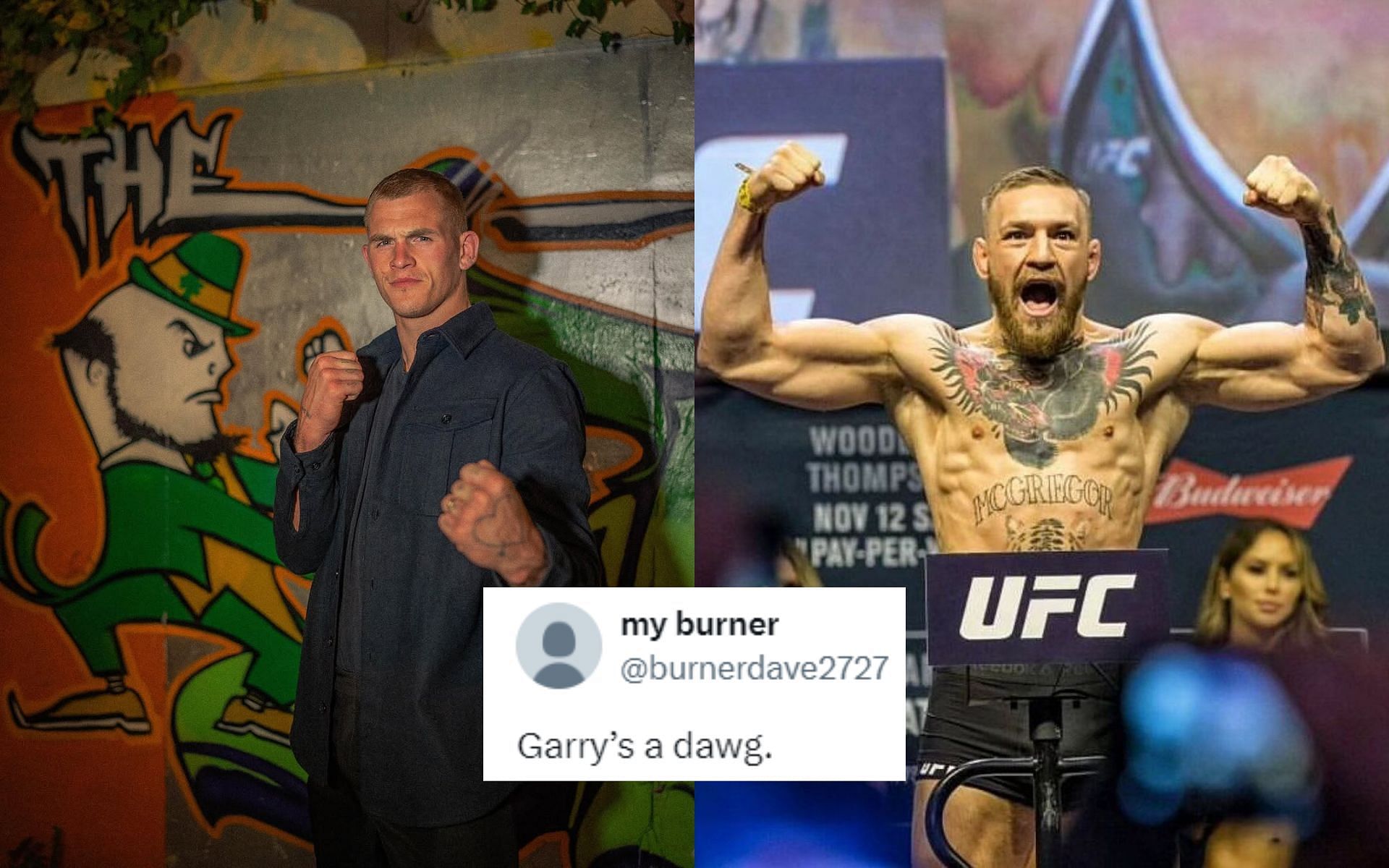 Fans and Conor McGregor (right) react to Ian Machado Garry