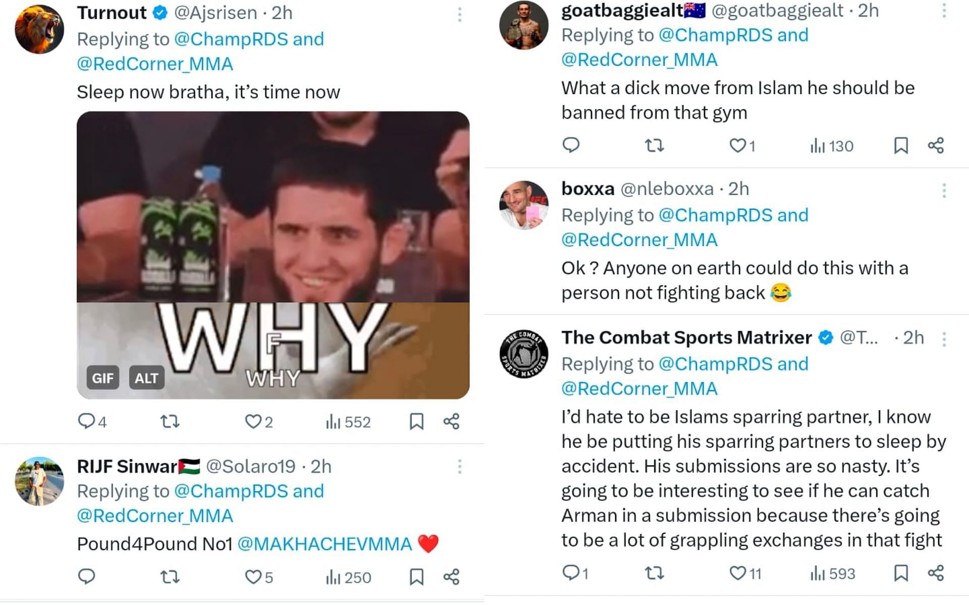 Fans react as Islam Makhachev nearly puts his training partner to sleep