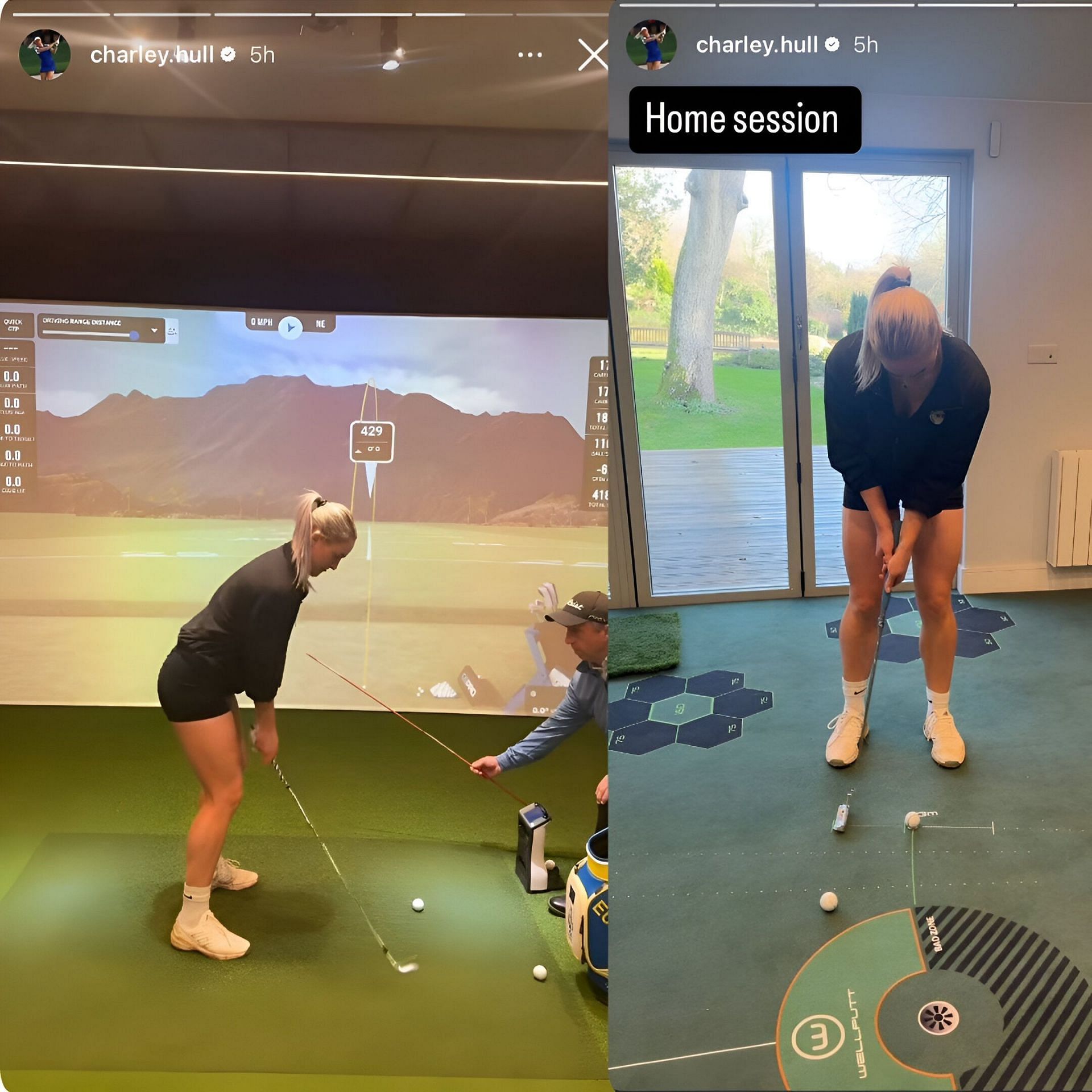 Charley Hull shares her home practice setup on Instagram. Image via Instagram @charley.hull