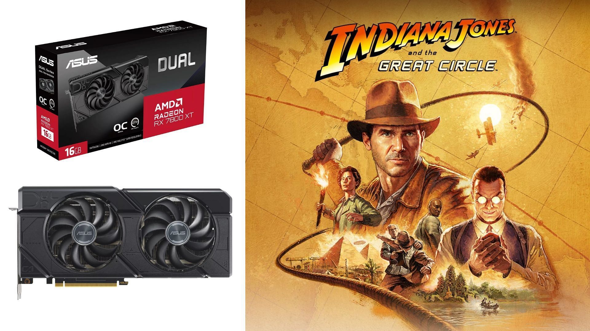 The best Indiana Jones and the Great Circle settings for AMD Radeon RX 7800 XT (Image via Bethesda Softworks, Asus)