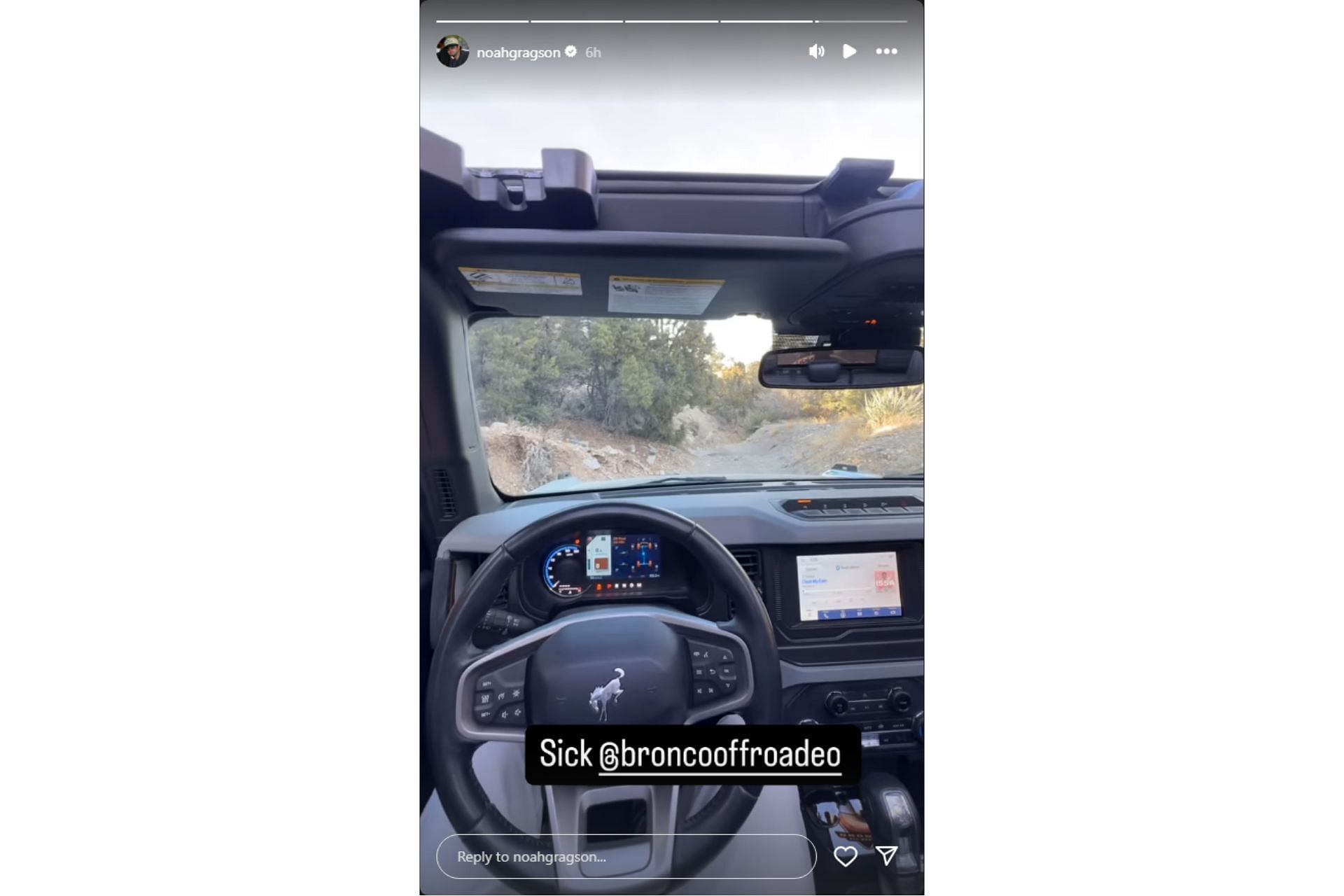 Noah Gragson&#039;s &quot;sick&quot; reaction to the Ford Bronco offroader on Instagram (@noahgragson on IG)