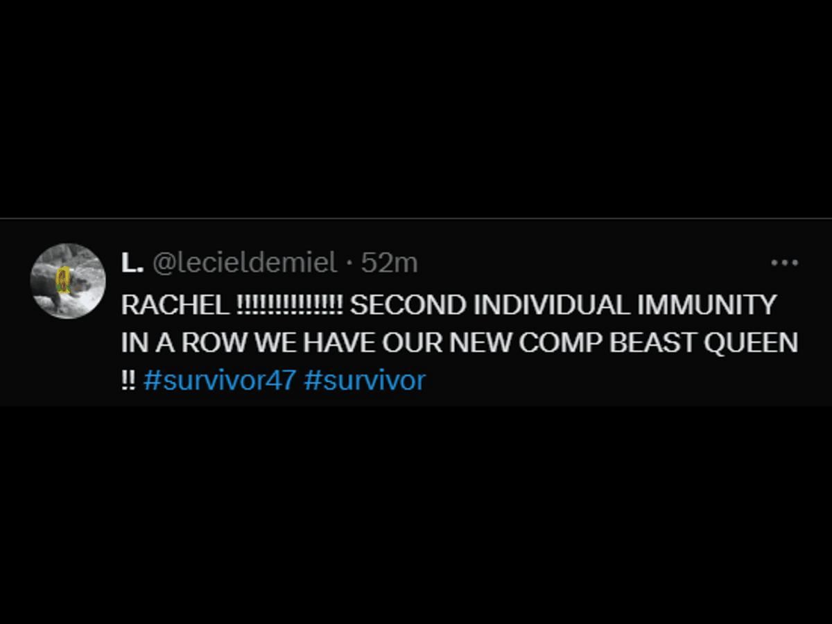 A fan reacts to Rachel&#039;s immunity win (Image via X/@lecieldemiel)