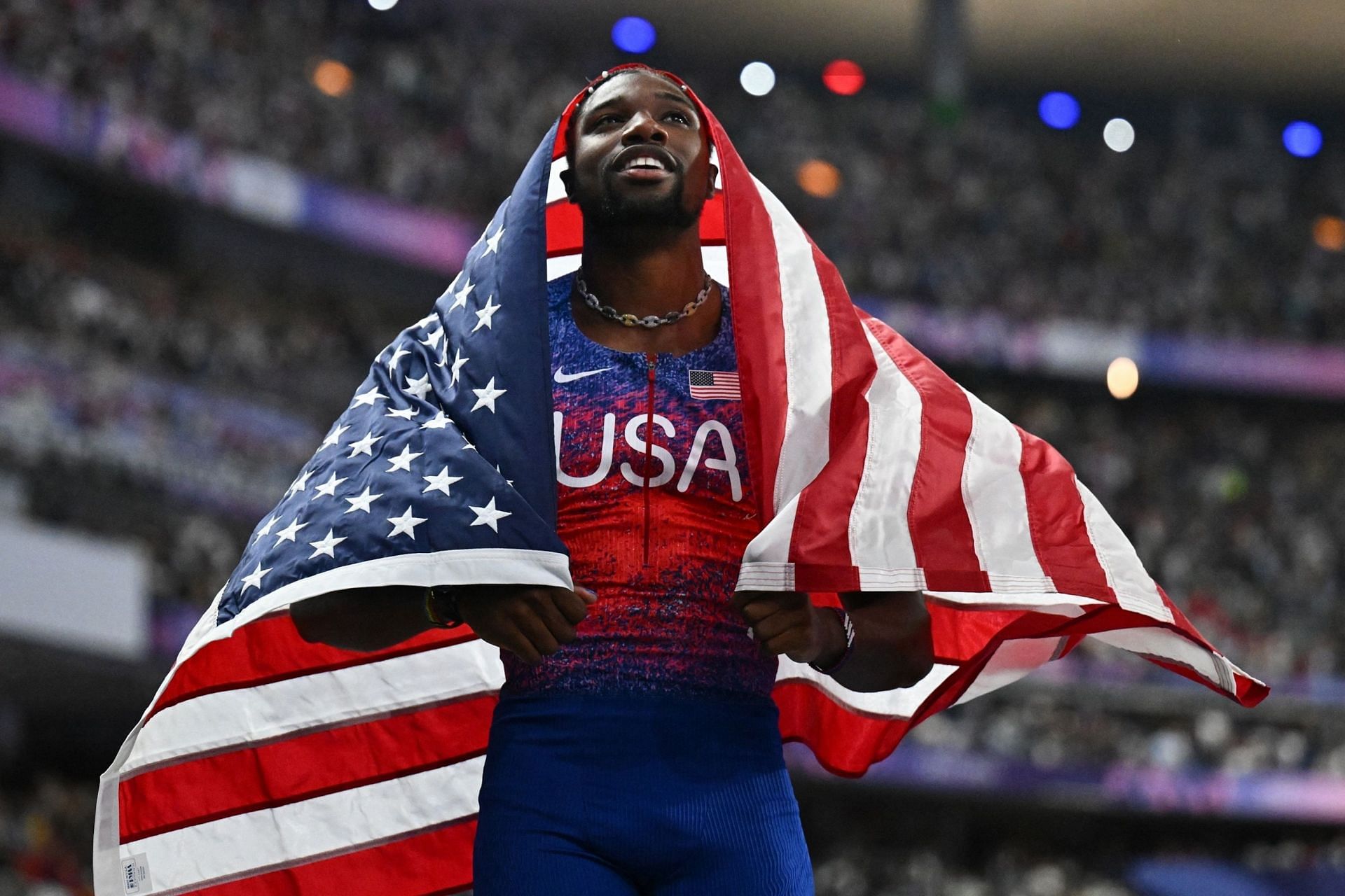 Noah Lyles after winning the 100m gold at Paris Olympics [Image Source : Getty]