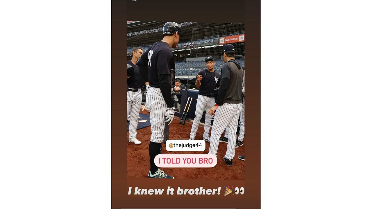 Aaron Judge is hyped to have Jonathan Loaisiga back with the Yankees (Instagram/thejudge44)