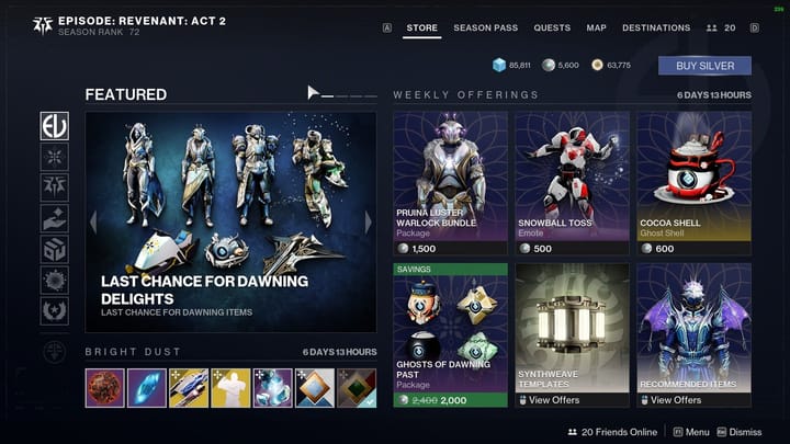 Destiny 2 Eververse store this week in Episode Revenant