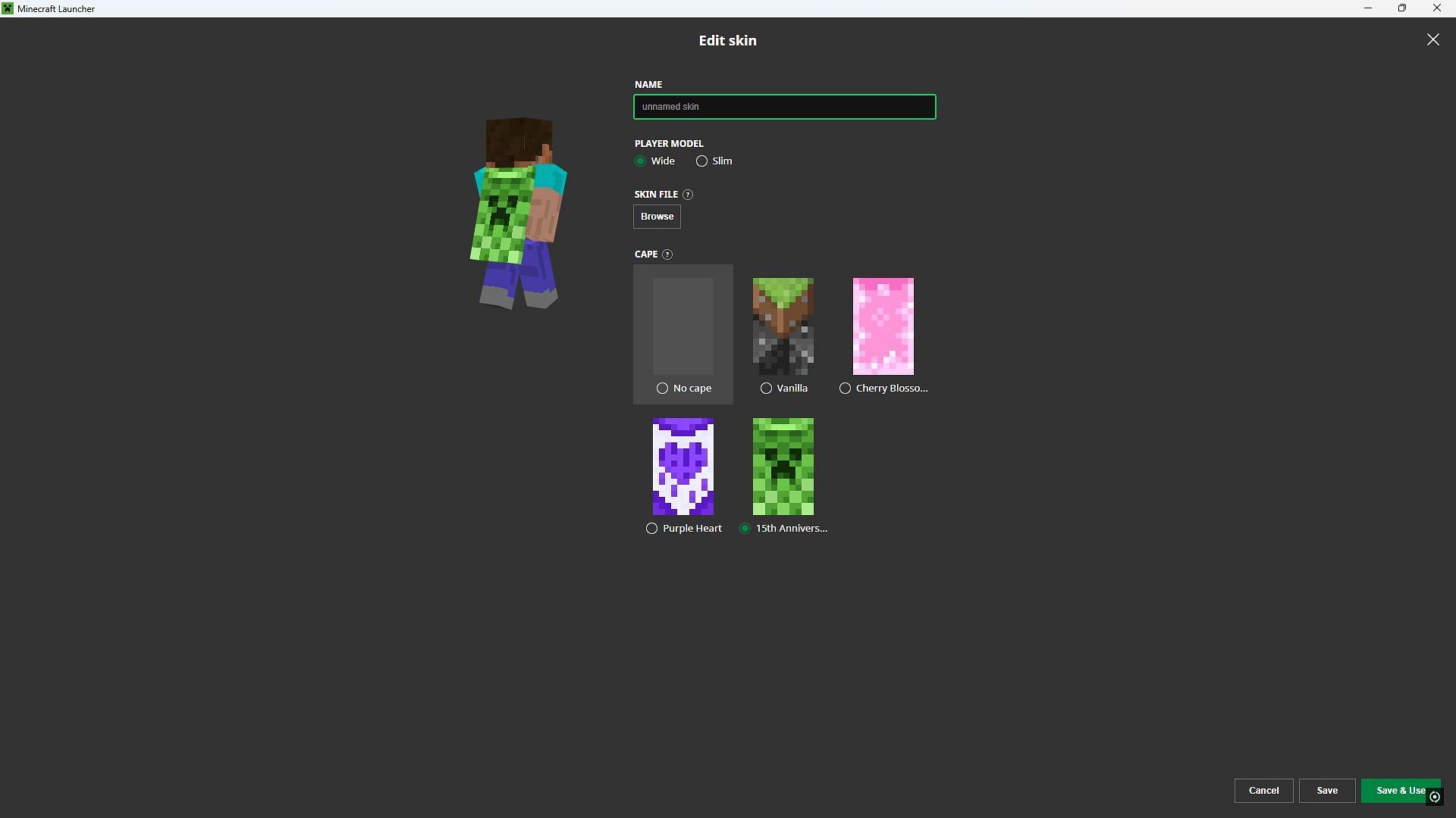 Capes can be applied from the launcher (Image via Mojang Studios)