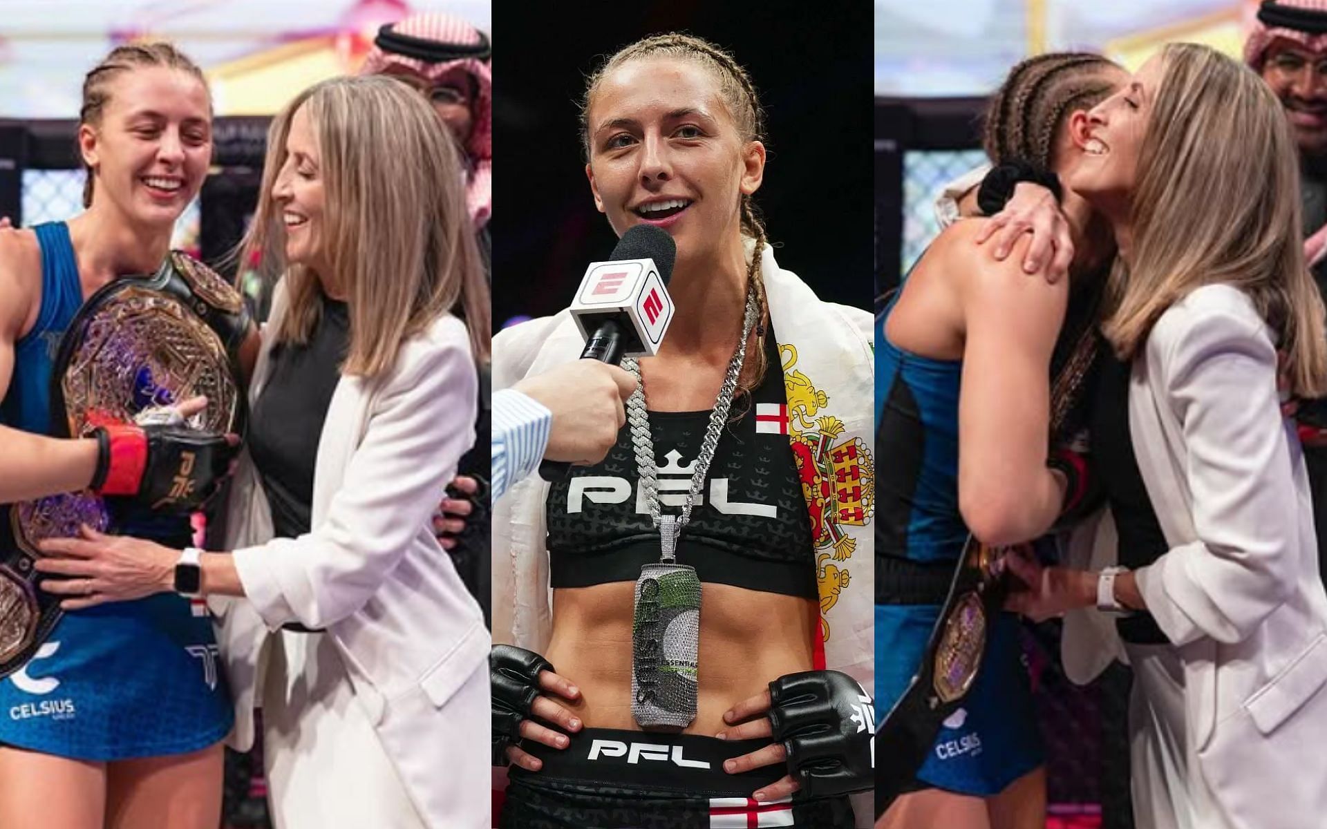 Dakota Ditcheva (middle) reveals sparring sessions with her mother (left and right) a former kickboxing world champion [Images courtesy: Getty Images, @dakotaad_ on Instagram]