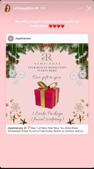 Whitney Dillon's Instagram Story featuring the giveaway contest - Image via Instagram/@whitneydillon