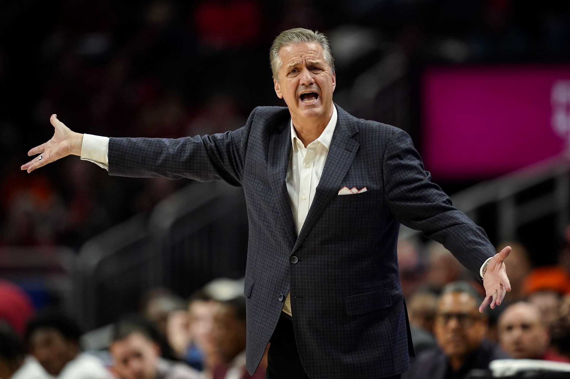 Head coach John Calipari of the Arkansas Razorbacks reacts during the first half against the Illinois Fighting Illini at T-Mobile Center on November 28, 2024. Photo: Getty