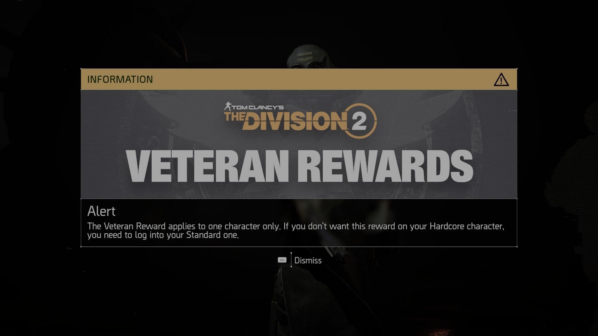 Veteran reward message in The Division 2 (Image via Ubisoft)