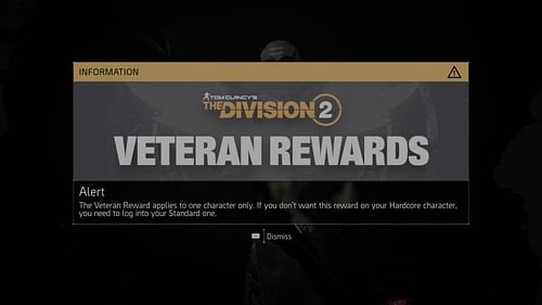 Veteran reward message in The Division 2 (Image via Ubisoft)