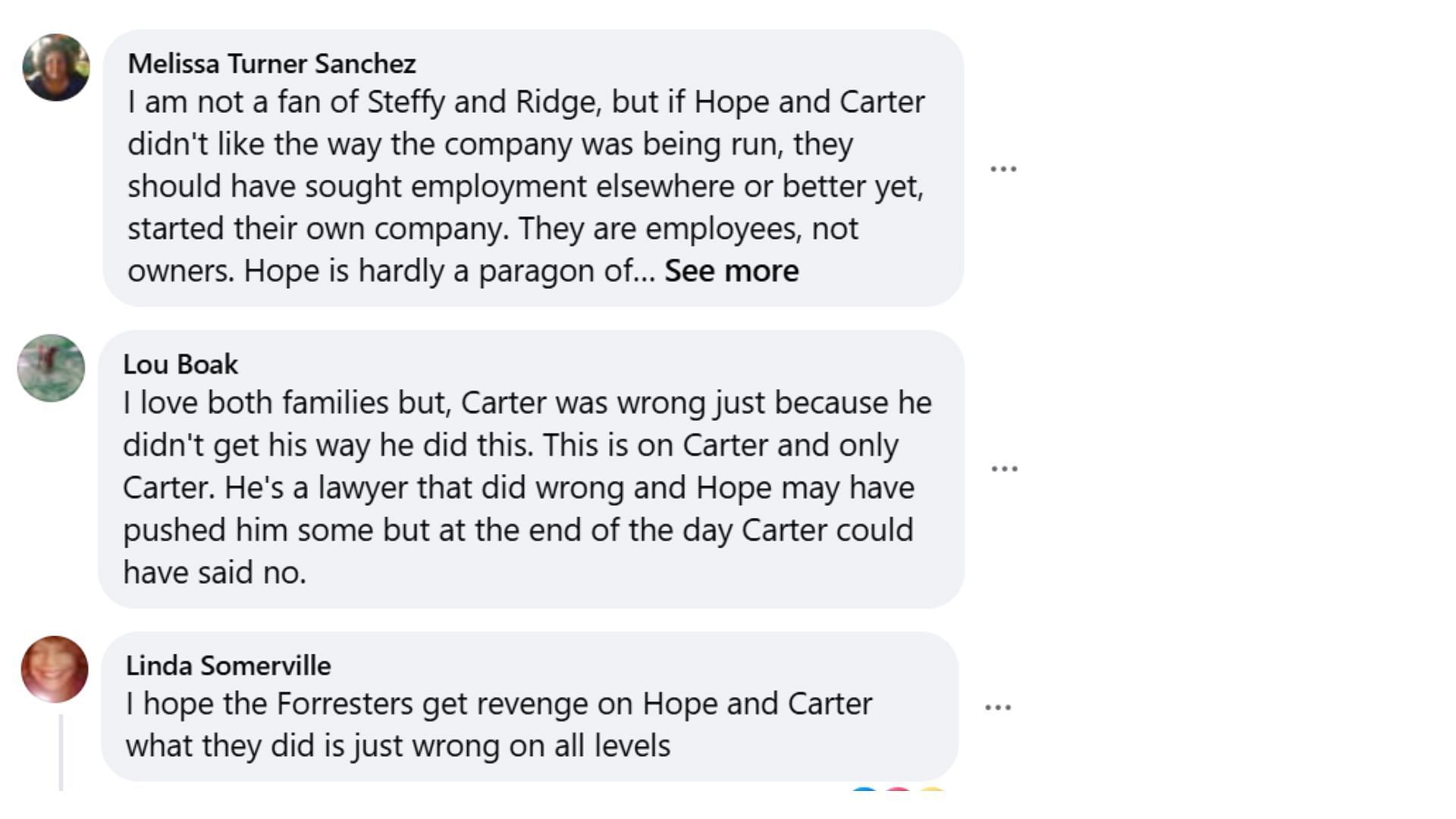 Some fans upset with Carter and support Ridge (Image via Facebook/@The Bold and the Beautiful)