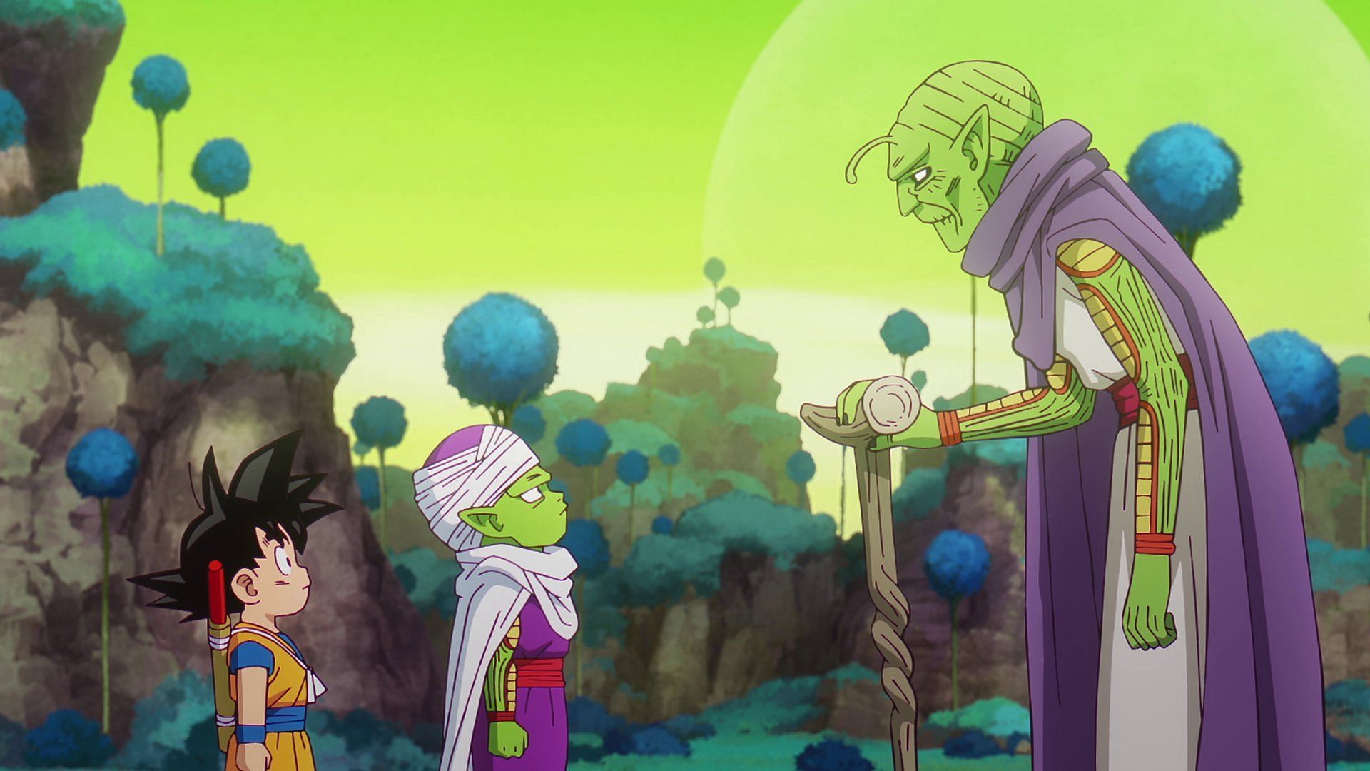 Goku and Piccolo talking with Neva in the most recent episode (Image via Toei Animation).